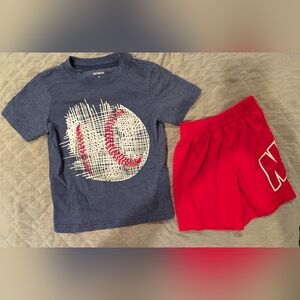 Carter's Navy Tee and Nike Red Shorts Set
